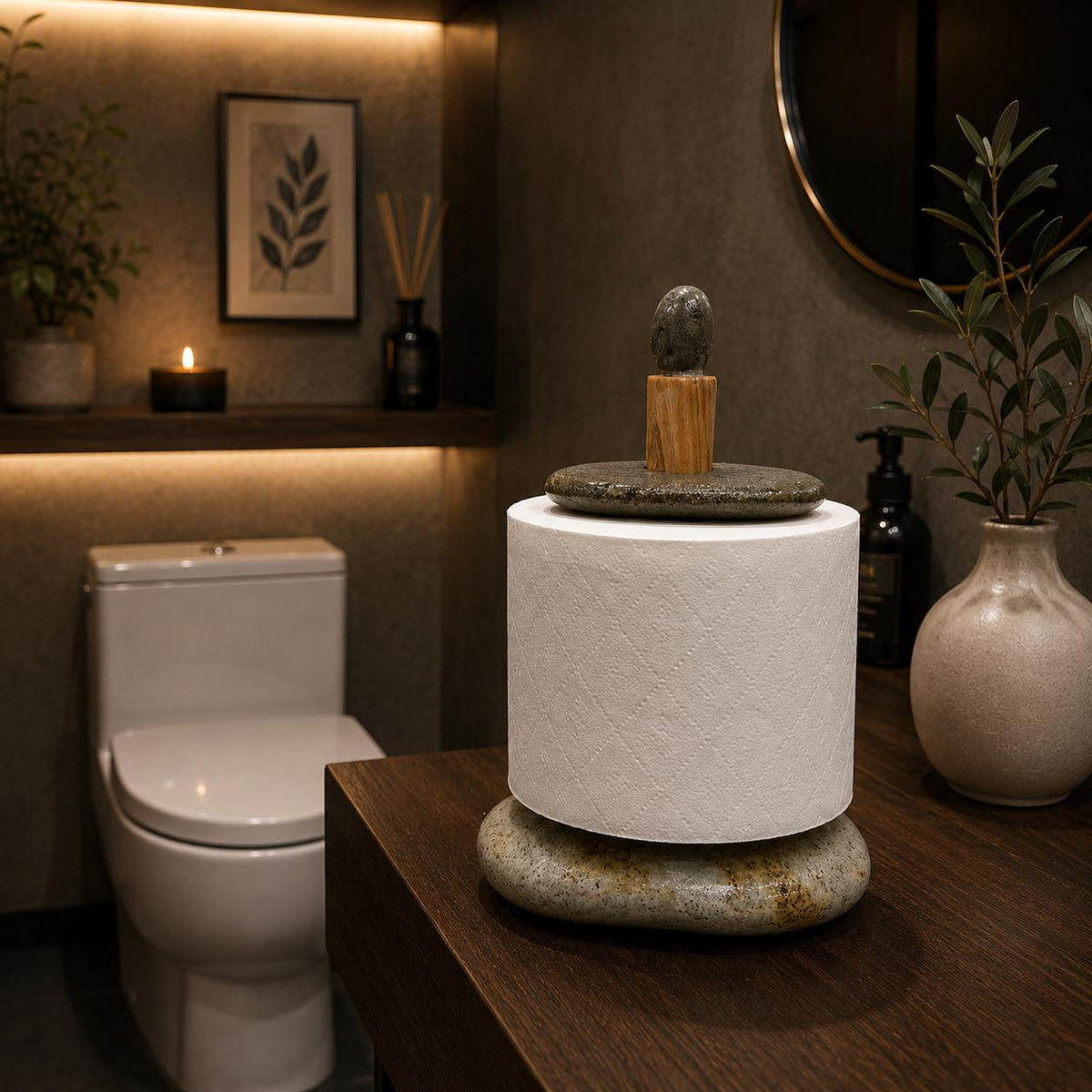 Toilet Paper Holder Stone – natural stone bathroom accessory – alternate view