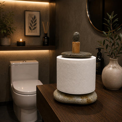 Toilet Paper Holder Stone – natural stone bathroom accessory – alternate view