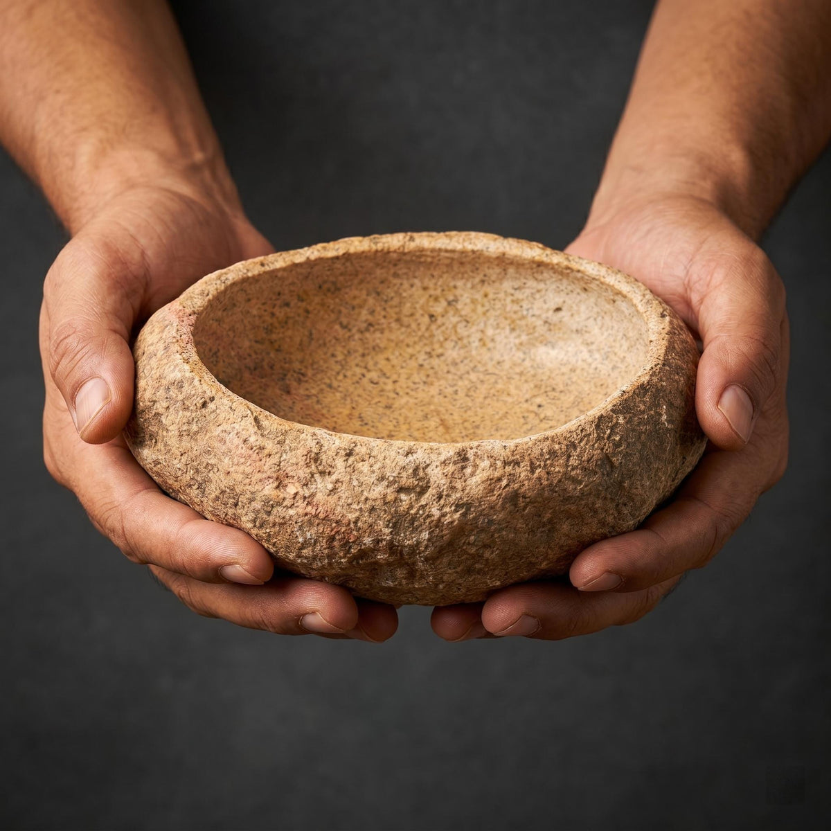 Natural River Stone Prayer Bowl – natural stone mindful home accent – detail view