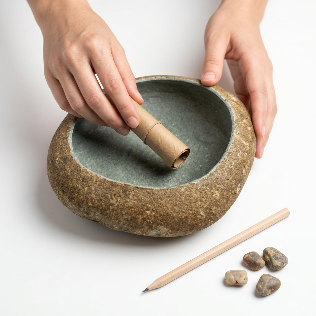 Natural River Stone Prayer Bowl – natural stone mindful home accent – product detail