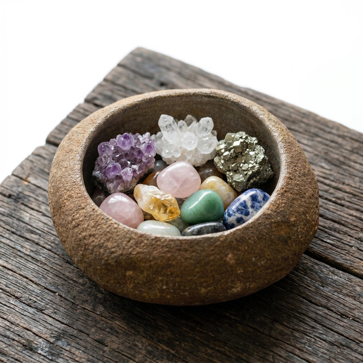 Crystal Bowl - Handmade River Stone Bowl For Crystal Storage – natural stone mindful home accent – primary product view