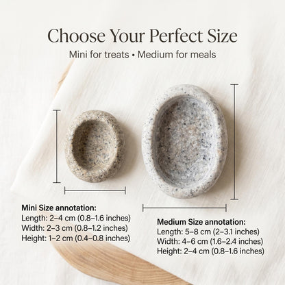 Tiny Cat Bowls - Natural Stone Dish For Freeze Dried Treats – natural stone bird and wildlife accessory – detail view