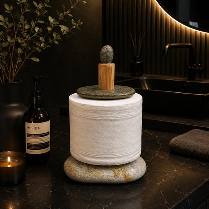 Toilet Paper Holder Stone – natural stone bathroom accessory – alternate angle