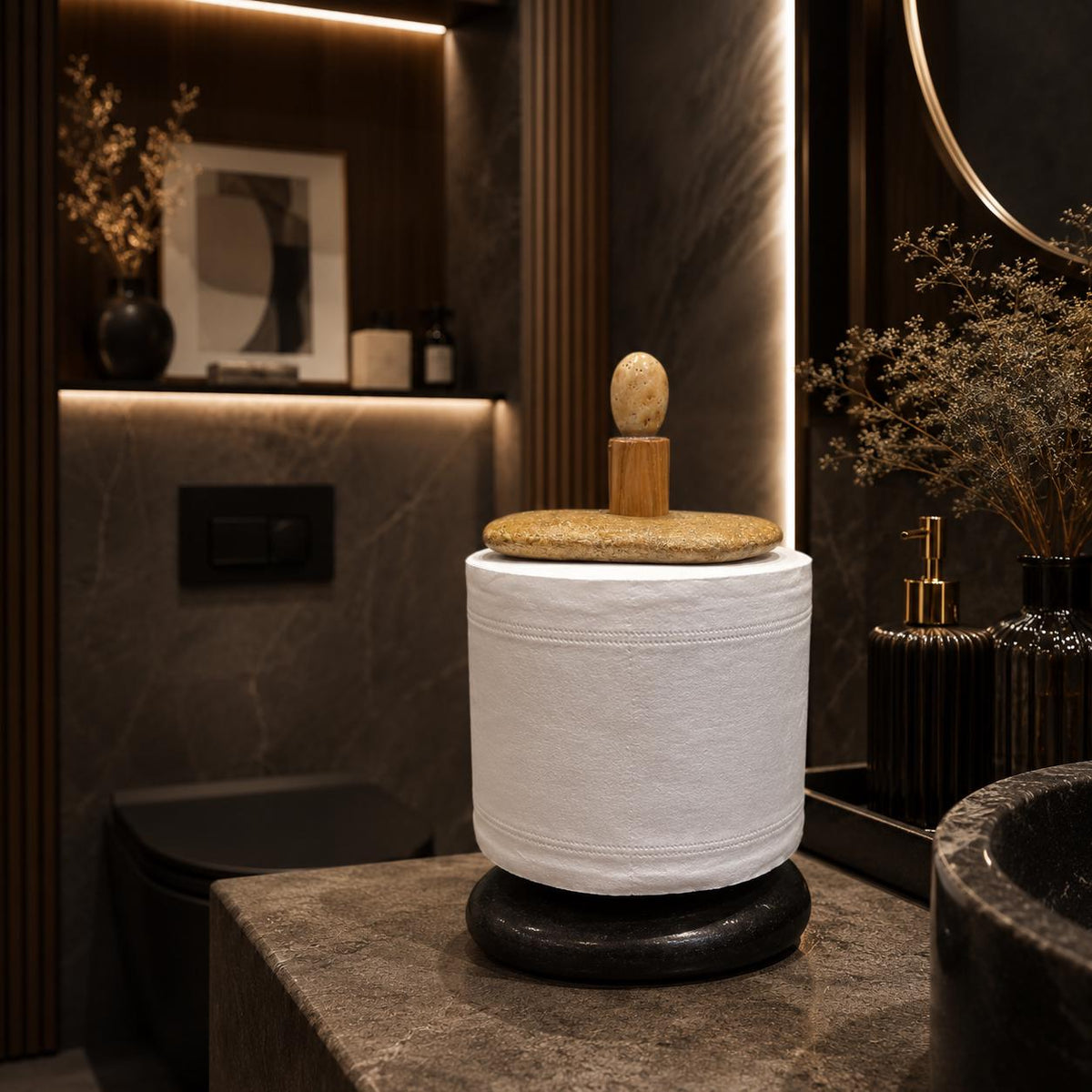 Toilet Paper Holder Stone – natural stone bathroom accessory – alternate view