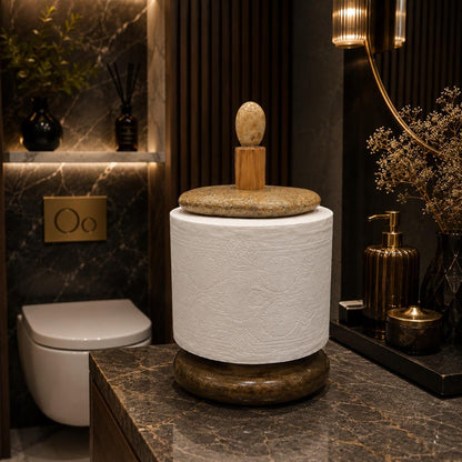 Toilet Paper Holder Stone – natural stone bathroom accessory – alternate angle