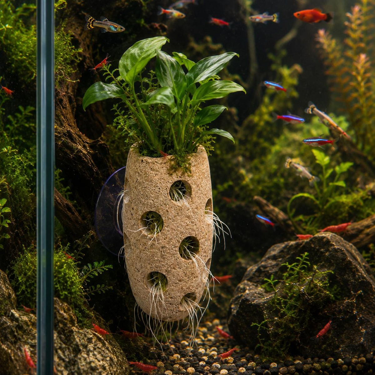 Natural Stone Aquarium Holder - Fish Tank Planter – natural stone aquarium accessory – detail view