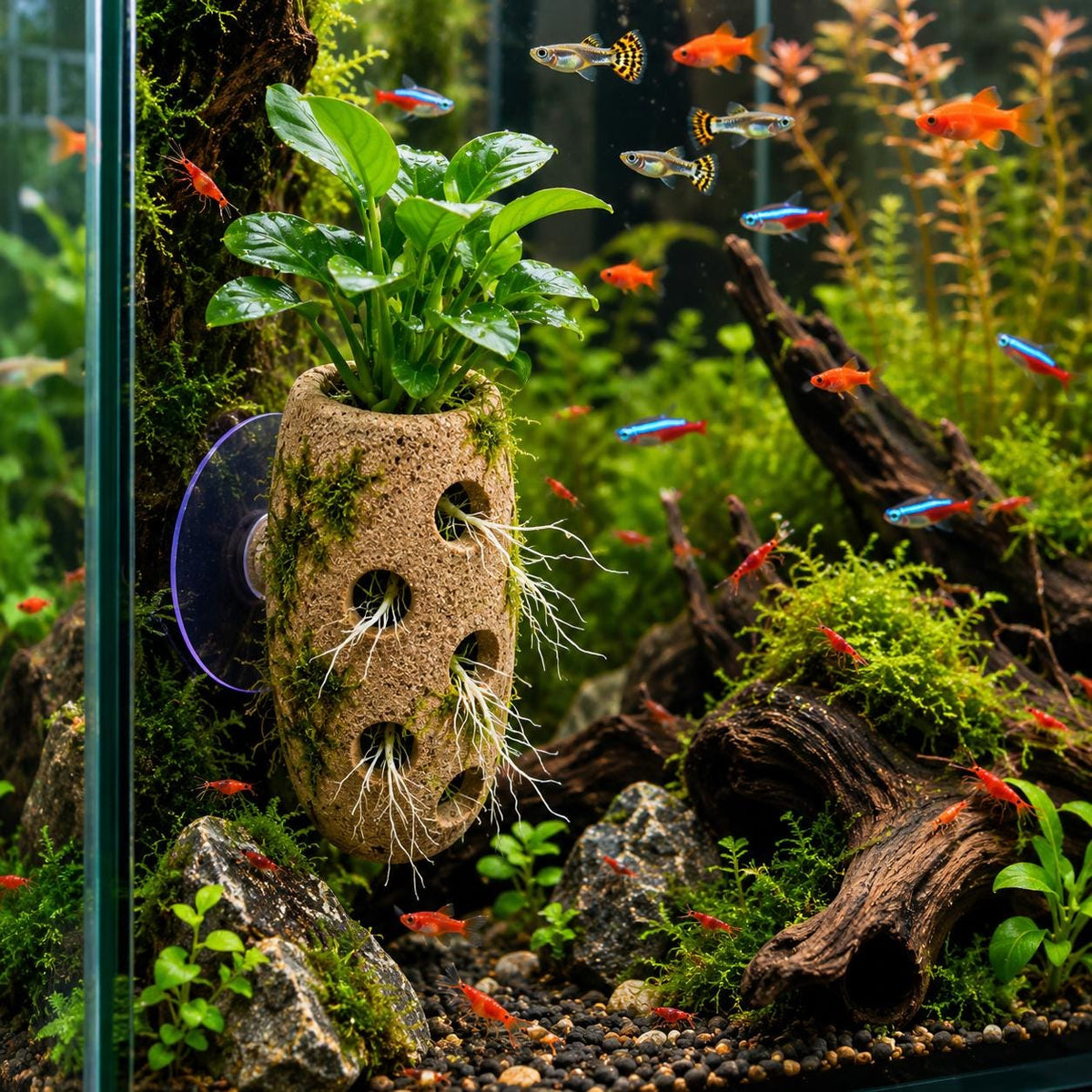 Natural Stone Aquarium Holder - Fish Tank Planter – natural stone aquarium accessory – alternate view