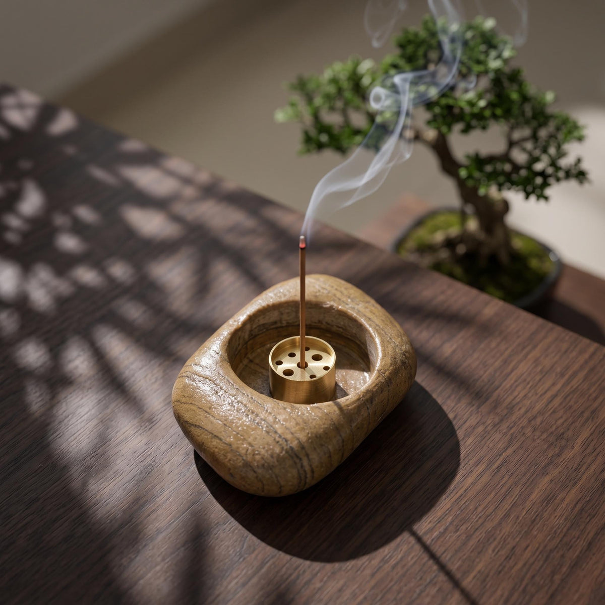 Minimalist Incense Stick Holder - River Stone – natural stone mindful home accent – alternate angle