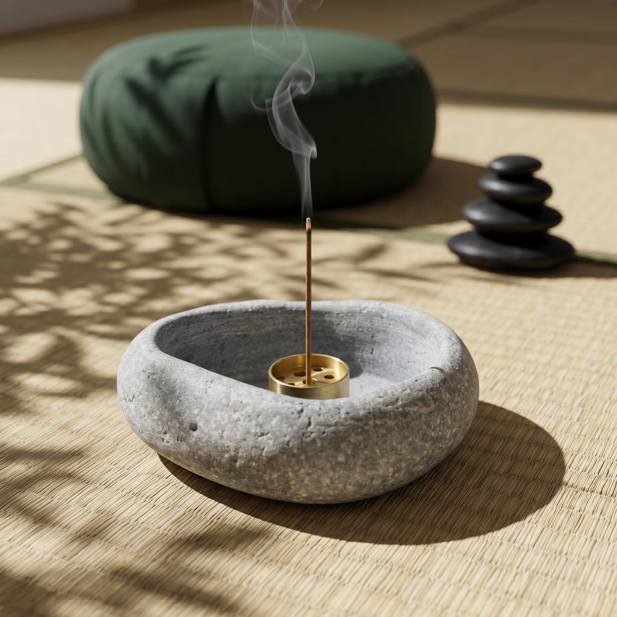 Minimalist Incense Stick Holder - River Stone – natural stone mindful home accent – product detail