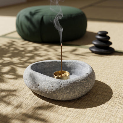 Minimalist Incense Stick Holder - River Stone – natural stone mindful home accent – product detail