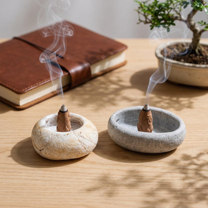Cone Incense Burner: Handmade Rock Dish & Wabi Sabi Room Decor – natural stone mindful home accent – alternate product view