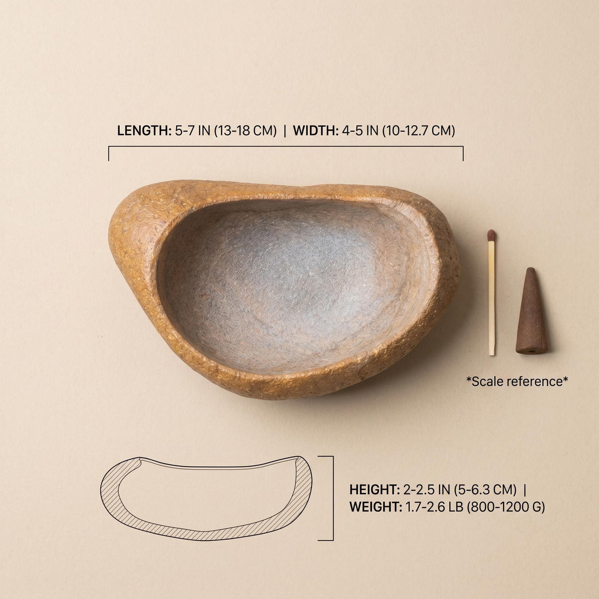 Large Incense Burner: Giant Stone Ash Catcher & Volcanic Rock – natural stone mindful home accent – alternate view