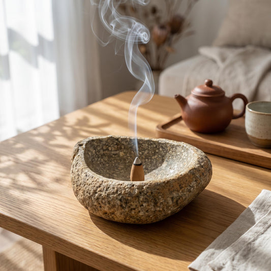 Large Incense Burner: Giant Stone Ash Catcher & Volcanic Rock – natural stone mindful home accent – alternate product view