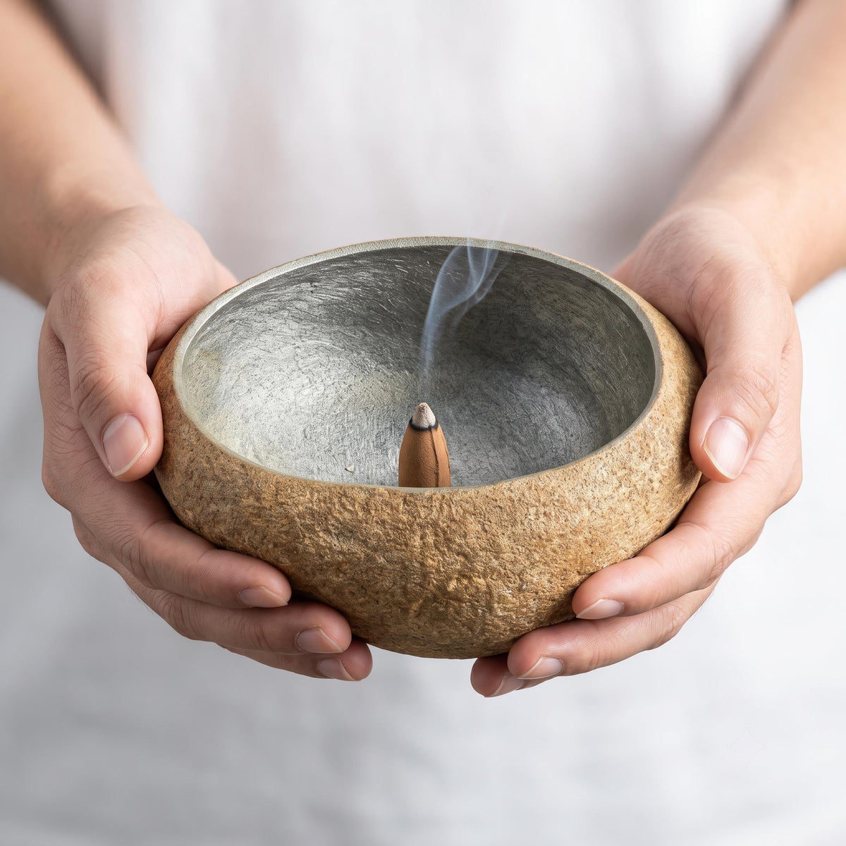 Large Incense Burner: Giant Stone Ash Catcher & Volcanic Rock – natural stone mindful home accent – alternate angle