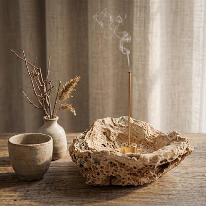 Large Incense Burner: Giant Stone Ash Catcher & Volcanic Rock – natural stone mindful home accent – detail view