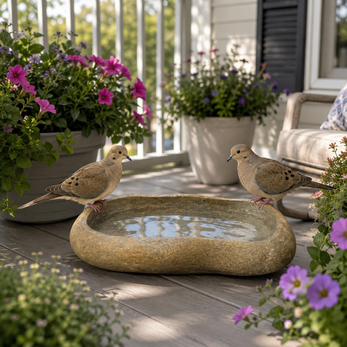 Garden Bird Bath – natural stone bird and wildlife accessory – alternate view