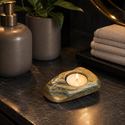 Rock Candle Holder – natural stone mindful home accent – alternate view