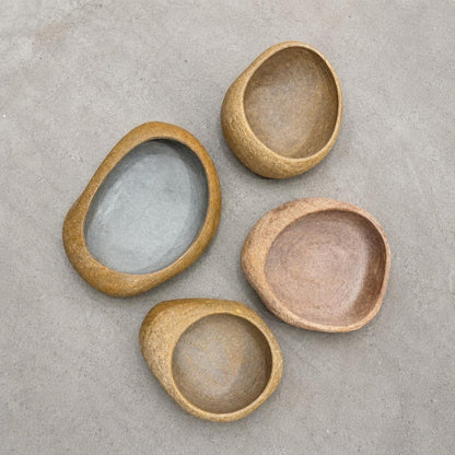 Stone Bowl - Natural River Stone Bowl – natural stone bird and wildlife accessory – alternate view