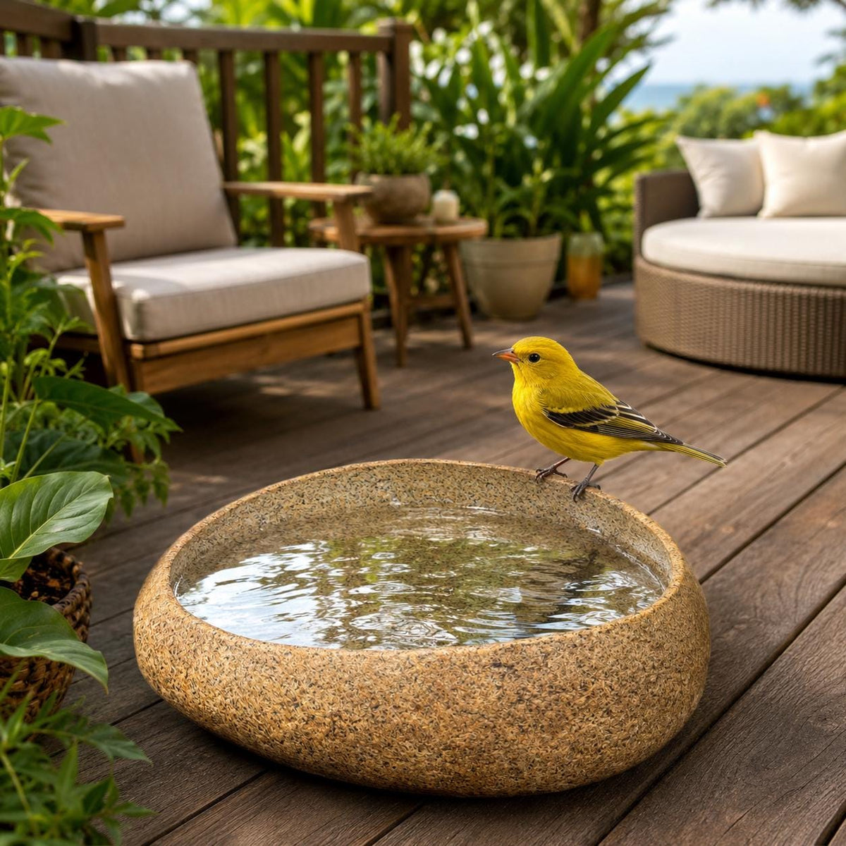 Outdoor Bird Bath – natural stone bird and wildlife accessory – alternate view
