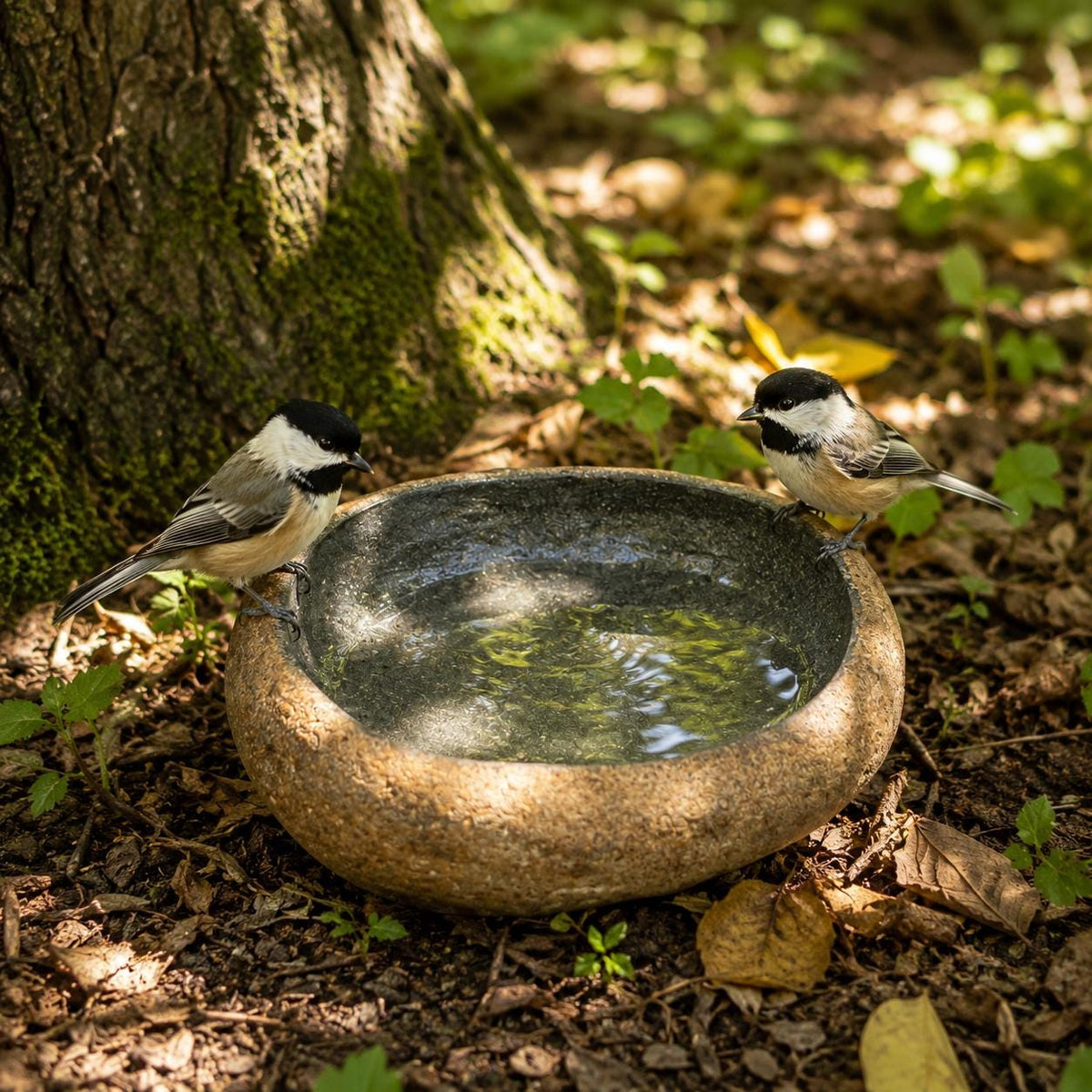 Outdoor Bird Bath – natural stone bird and wildlife accessory – alternate view