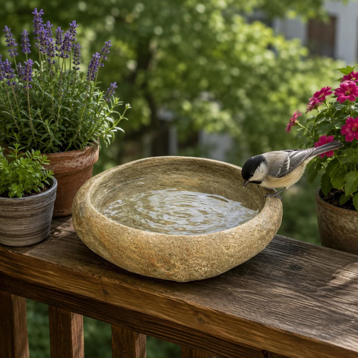 Bird Water Bowl – natural stone bird and wildlife accessory – alternate angle