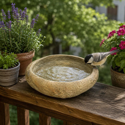 Bird Water Bowl – natural stone bird and wildlife accessory – alternate angle