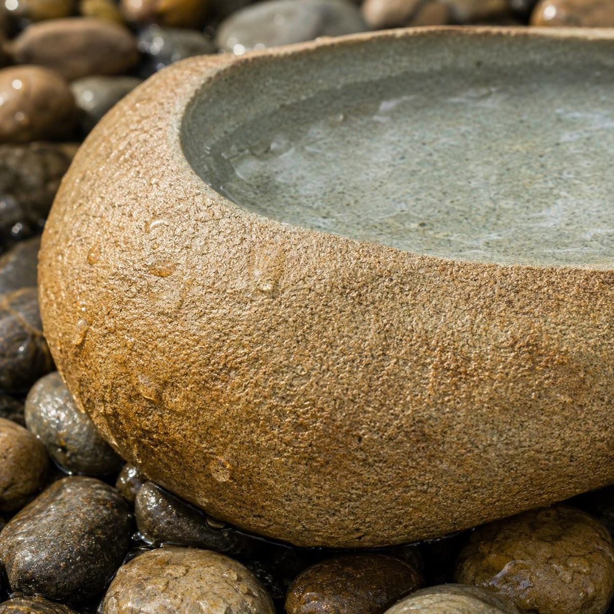 River Rock Bird Bath – natural stone bird and wildlife accessory – alternate view