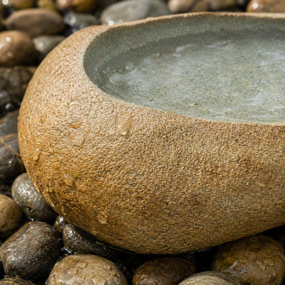 River Rock Bird Bath – natural stone bird and wildlife accessory – alternate view