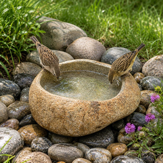 River Rock Bird Bath – natural stone bird and wildlife accessory – primary product view