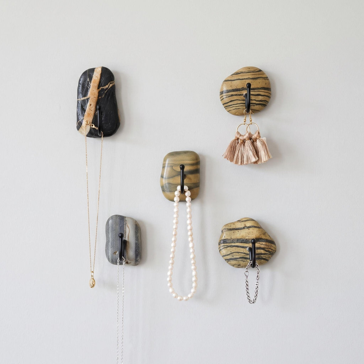 Wall Jewelry Holder & Necklace Organizer: Natural Stone Boho – natural stone wall hook or rack – detail view