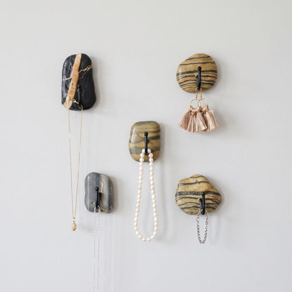 Wall Jewelry Holder & Necklace Organizer: Natural Stone Boho – natural stone wall hook or rack – detail view