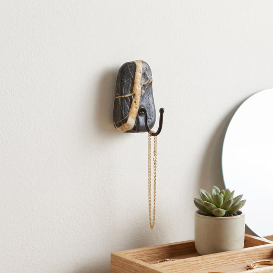 Wall Jewelry Holder & Necklace Organizer: Natural Stone Boho – natural stone wall hook or rack – alternate product view