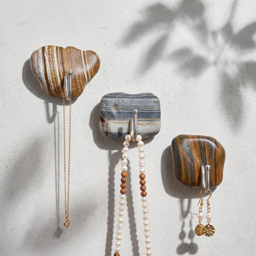 Wall Jewelry Holder & Necklace Organizer: Natural Stone Boho – natural stone wall hook or rack – primary product view
