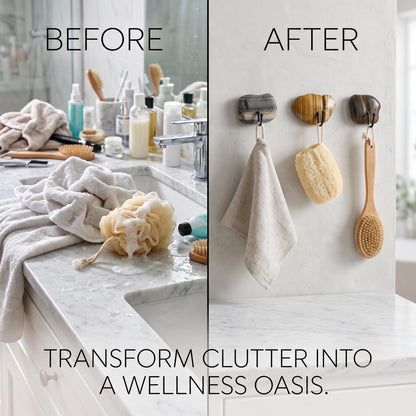 Small Bathroom Towel Hooks & Washcloth Holder: Natural Stone – natural stone bathroom accessory – alternate angle