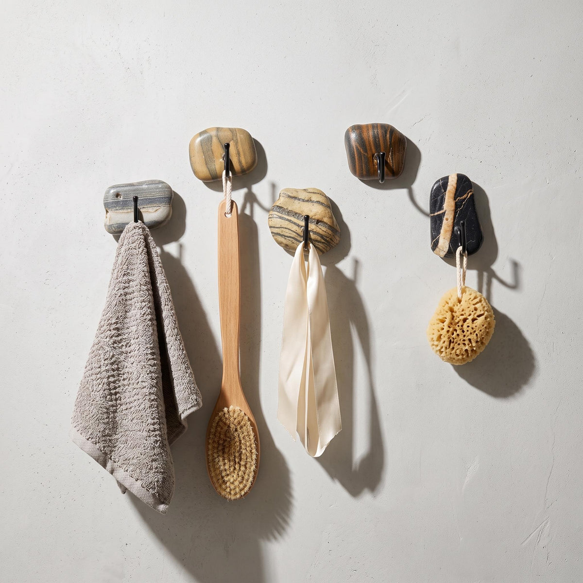 Small Bathroom Towel Hooks & Washcloth Holder: Natural Stone – natural stone bathroom accessory – product detail