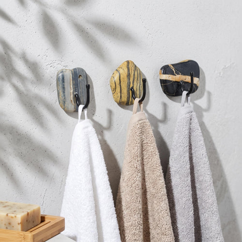 Small Bathroom Towel Hooks & Washcloth Holder: Natural Stone – natural stone bathroom accessory – primary product view
