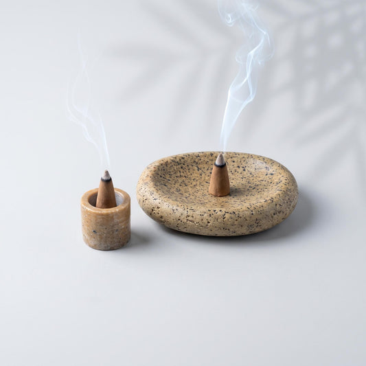 Cone Incense Burner: Handmade Rock Dish & Wabi Sabi Room Decor – natural stone mindful home accent – primary product view