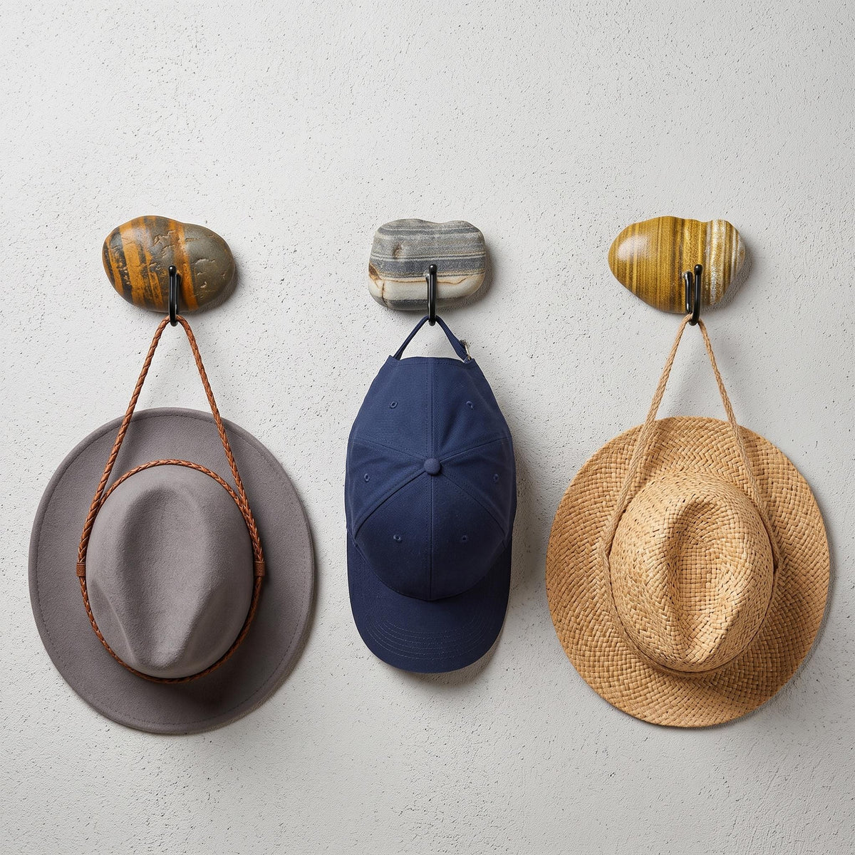 Hat Hooks & Scarf Holder: Natural Stone Adhesive Bag Hook – natural stone wall hook or rack – primary product view
