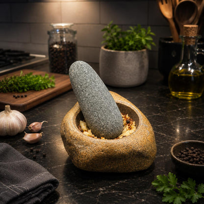 Natural Stone Mortar And Pestle – natural stone kitchen and dining accessory – detail view