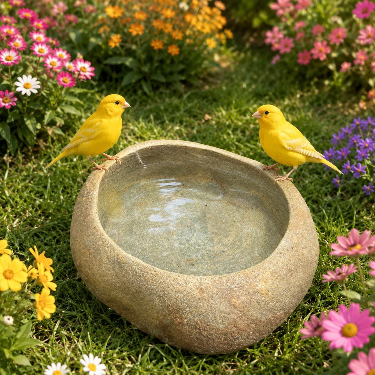Natural Stone Bird Bath & Bird Feeder – natural stone bird and wildlife accessory – alternate angle