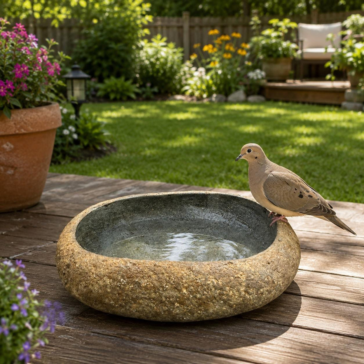 Backyard Bird Bath – natural stone bird and wildlife accessory – alternate angle