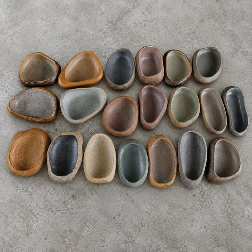 Stone Bowl - Natural River Stone Bowl – natural stone bird and wildlife accessory – primary product view