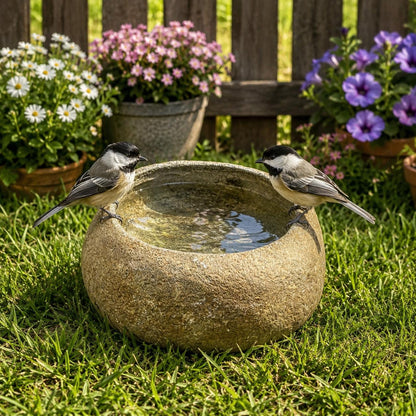 Outdoor Bird Bath – natural stone bird and wildlife accessory – product detail