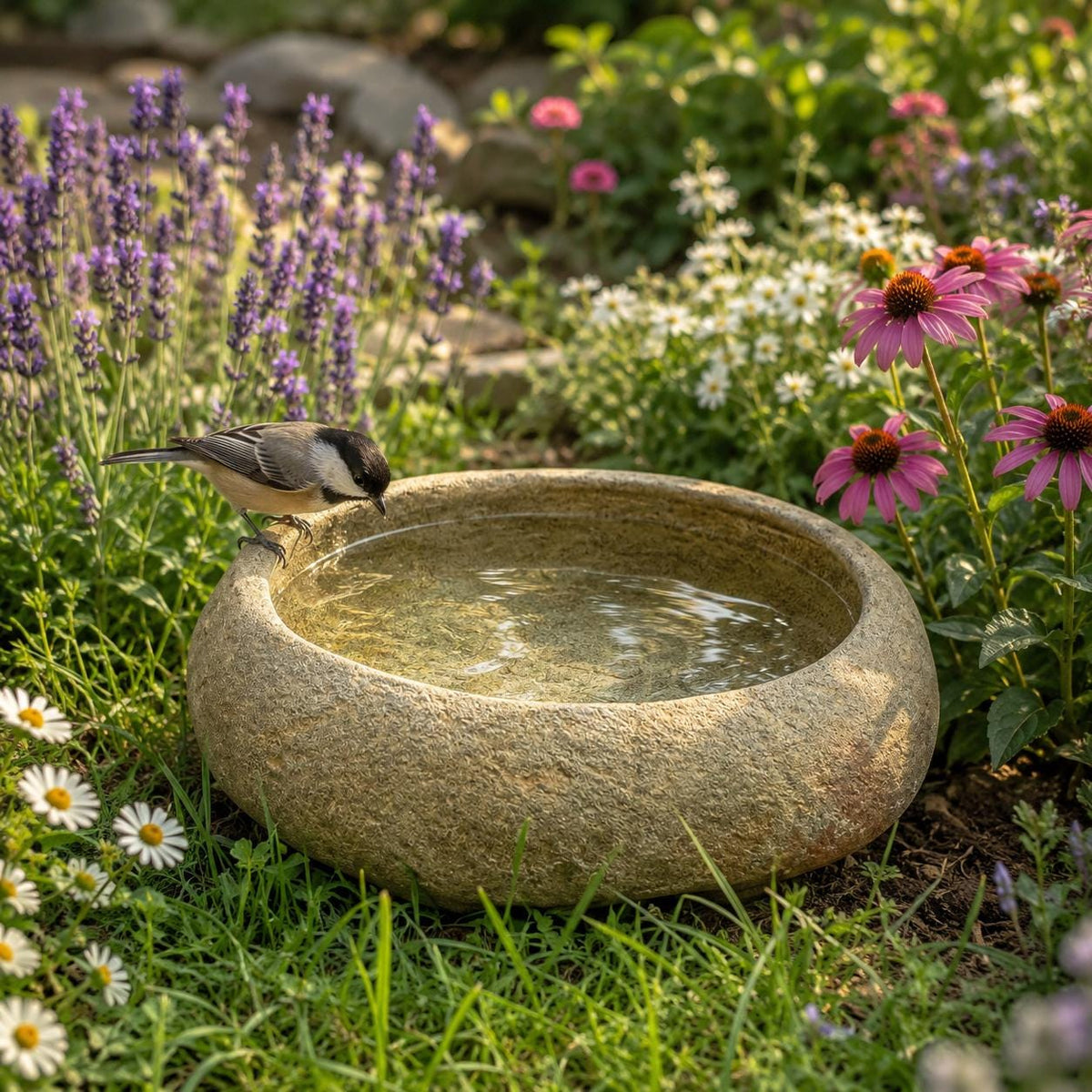 Outdoor Bird Bath – natural stone bird and wildlife accessory – product detail
