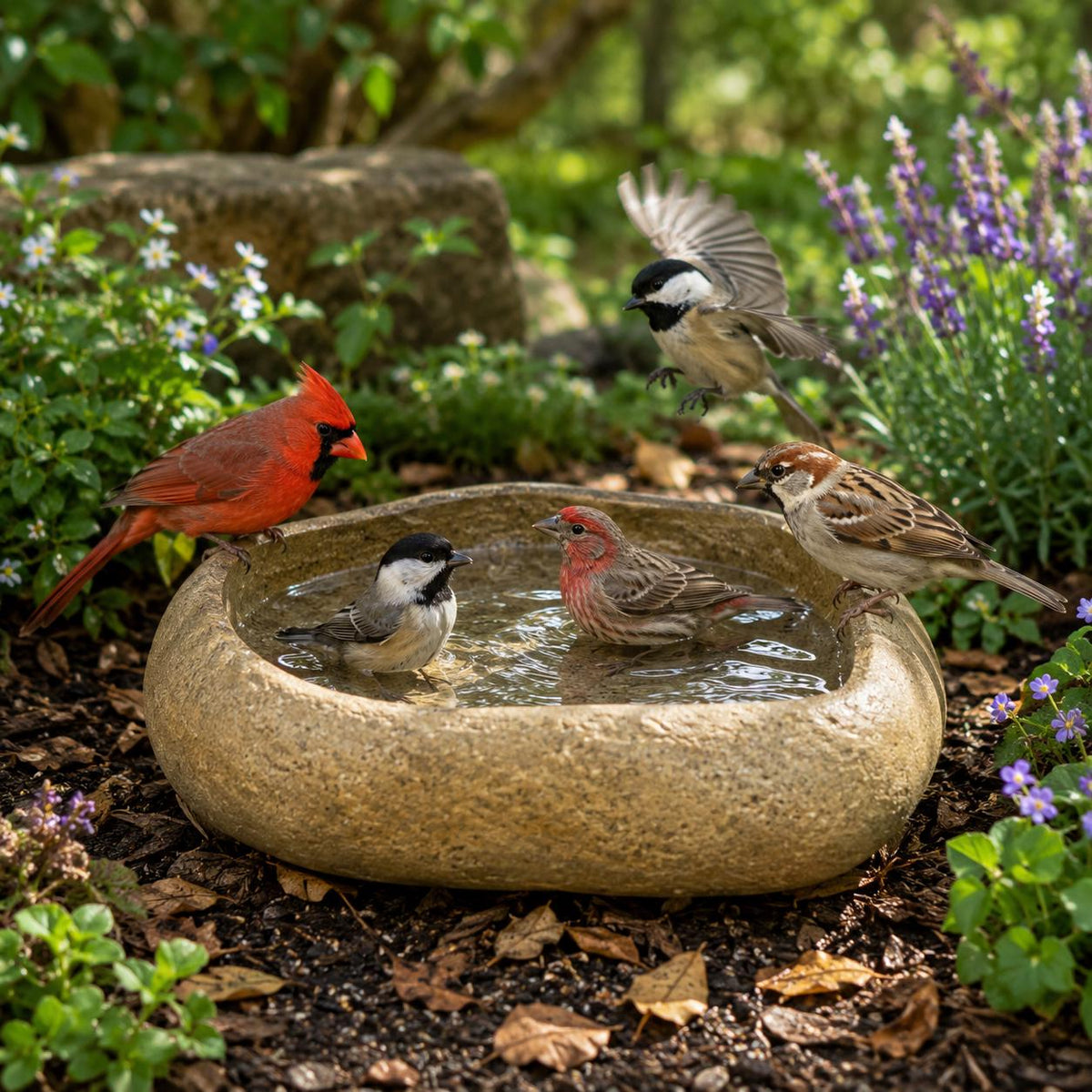 Outdoor Bird Bath – natural stone bird and wildlife accessory – primary product view