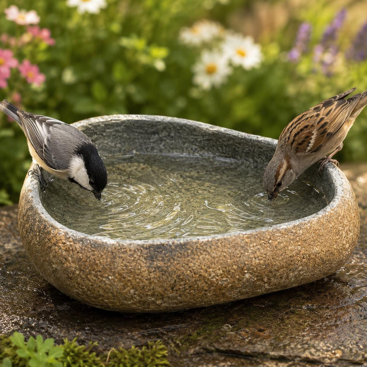 Bird Water Bowl – natural stone bird and wildlife accessory – alternate view