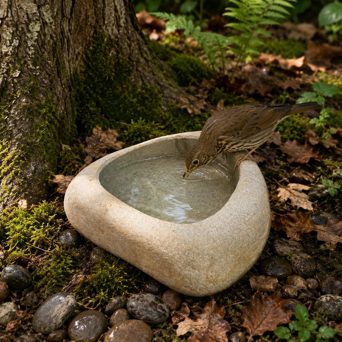 River Rock Bird Bath – natural stone bird and wildlife accessory – product detail