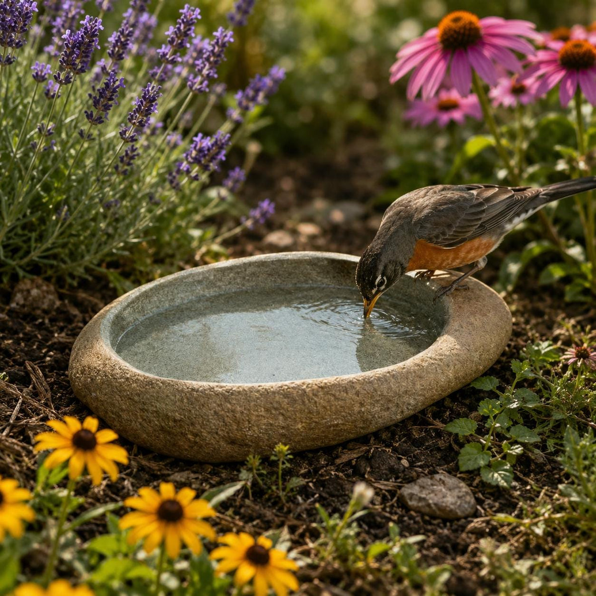 River Rock Bird Bath – natural stone bird and wildlife accessory – product detail