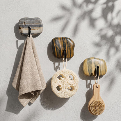 Small Bathroom Towel Hooks & Washcloth Holder: Natural Stone – natural stone bathroom accessory – detail view
