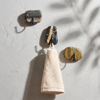 Small Bathroom Towel Hooks & Washcloth Holder: Natural Stone – natural stone bathroom accessory – alternate product view